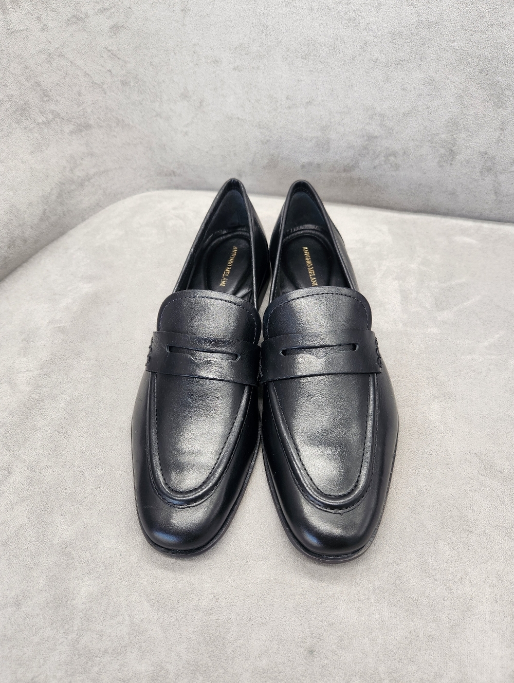 Antonio Melani Penny Loafers 10 Black Leather Cain Two Classic Formal New $140